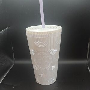 Starbucks Pearl White Mermaid Scales Logo with Purple Straw Grande 16 oz